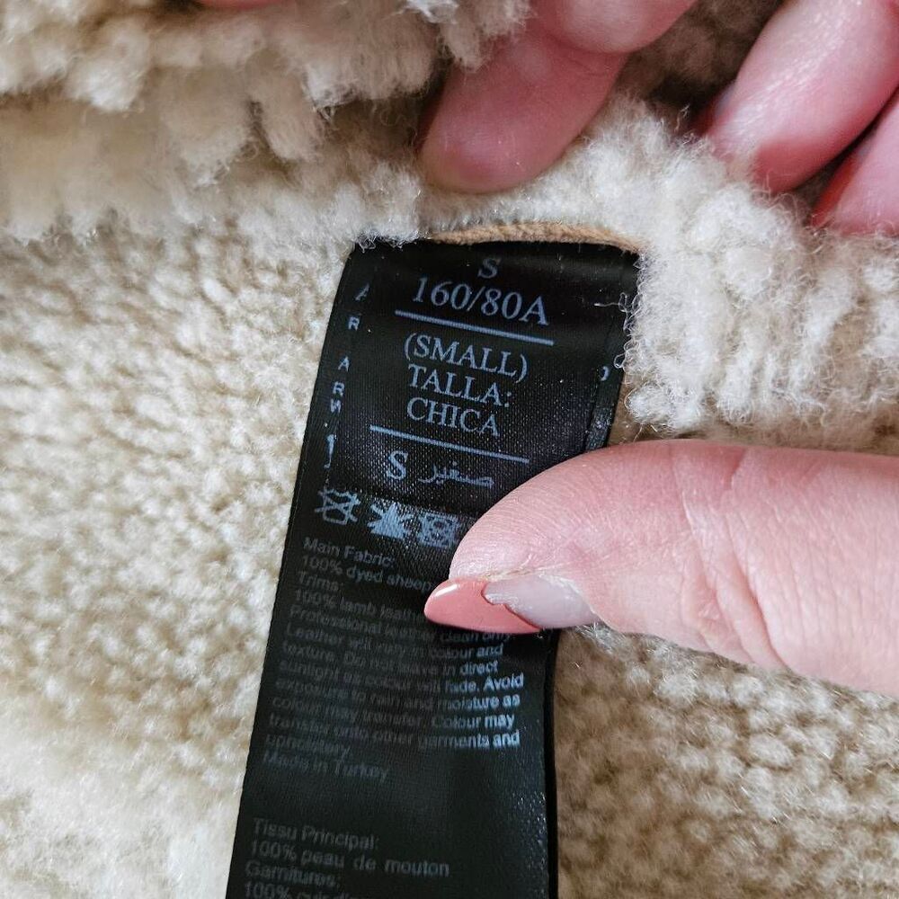 AllSaints Rei Shearling Suede Leather Moto Jacket Size Small in Sand Brown/Ecru - Picture 6 of 11